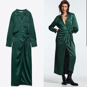 Zara Silk Wrap Green Limited Edition Dress NWT Plus